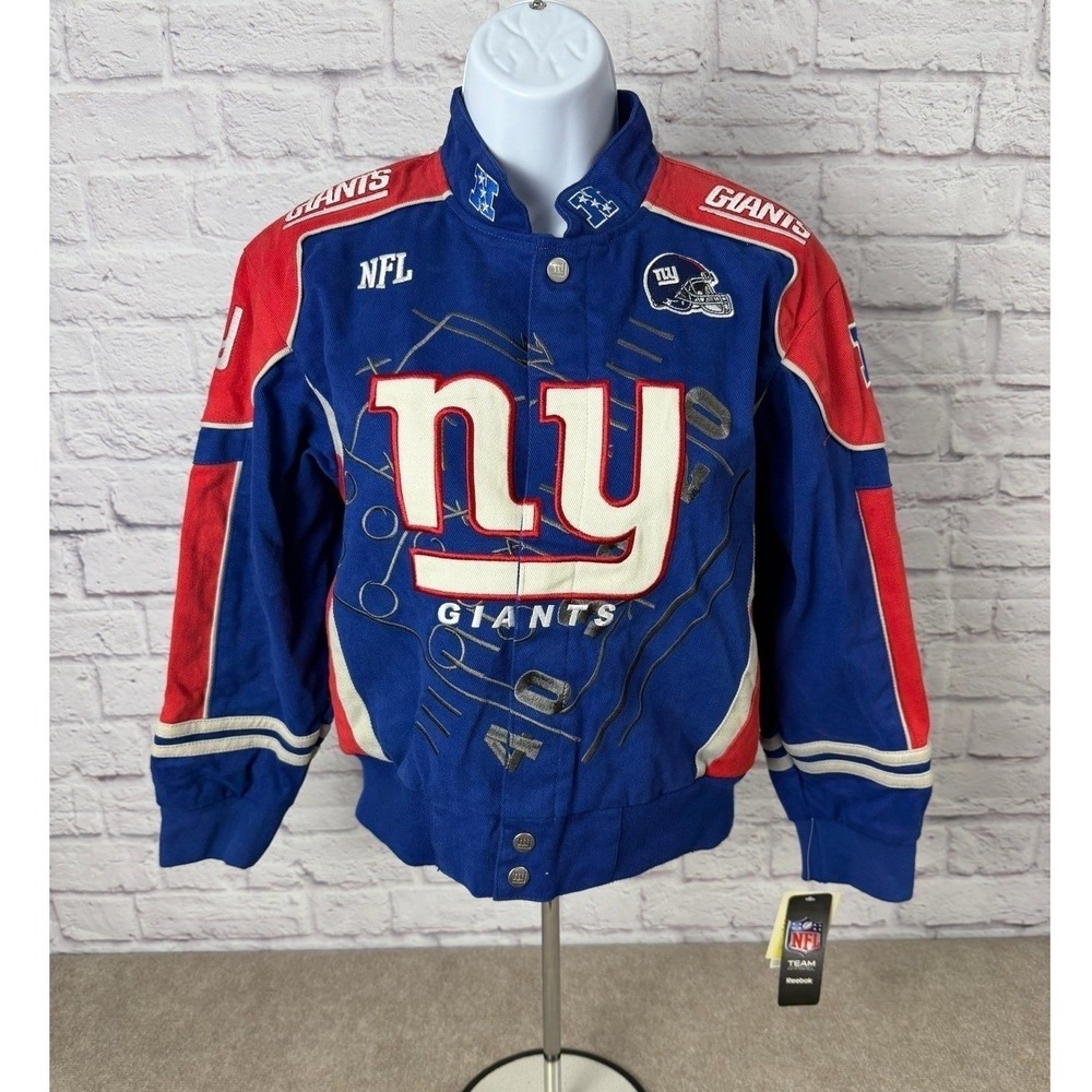 VTG Reebok NFL New York‎ Giants Blue Red Embroidered Bomber Jacket Mens 5XL NWOT - Picture 3 of 14